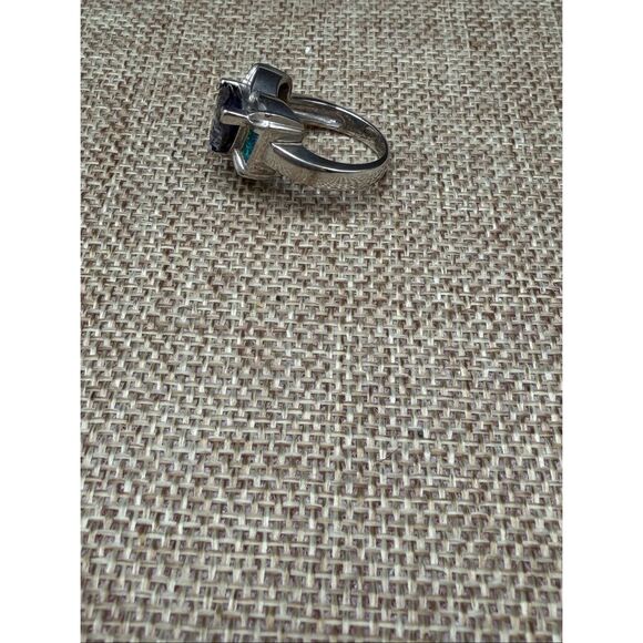 Sterling Silver 925 Blue Heart Ring w/ Lab Opal Inlay & CZ Accents – Size 7 - Picture 4 of 6